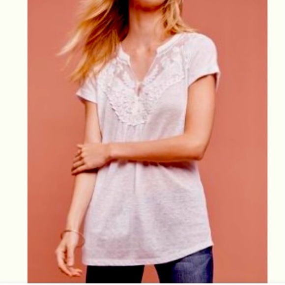 Anthropologie Deletta Aria Women’s Linen Tee in White Size Medium - Picture 1 of 11